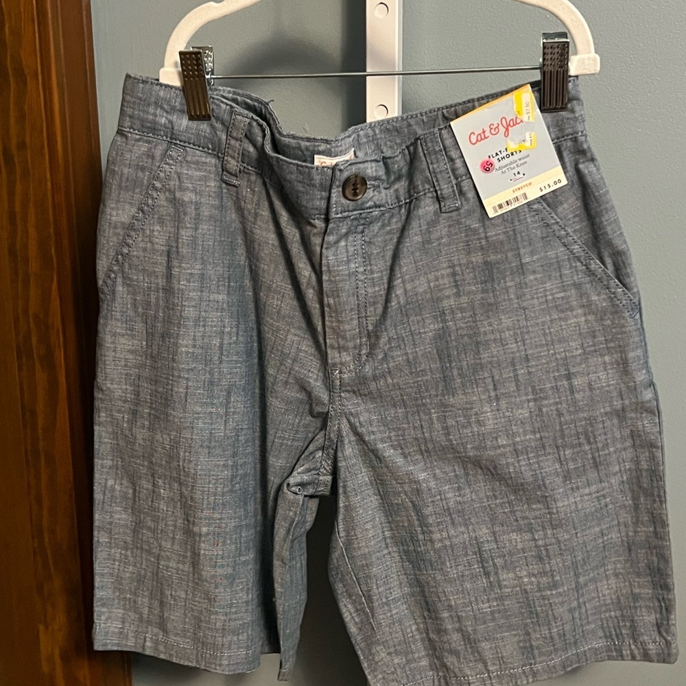 🇺🇸$5🇺🇸Cat & Jack Boys Blue Flat Front Knee Length Stretch Shorts NWT 14